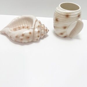 Ceramic Soap Dish and Toothbrush Holder Ocean Theme Sea Shells